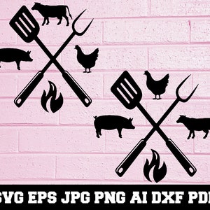 BBQ SVG - Grilling SVG - Grill Svg - Barbecue Svg - Barbecue Cut File- Barbecue Silhouette- Pig Svg- Cow Svg- Chicken Svg- Instant Download