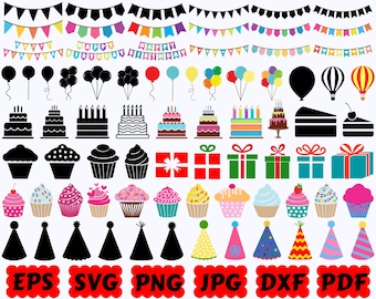 Happy Birthday SVG | Birthday SVG | Birthday Cake SVG | Balloons Svg | Bunting Birthday Svg | Cut Files for Cricut & Silhouette |Eps Png Jpg
