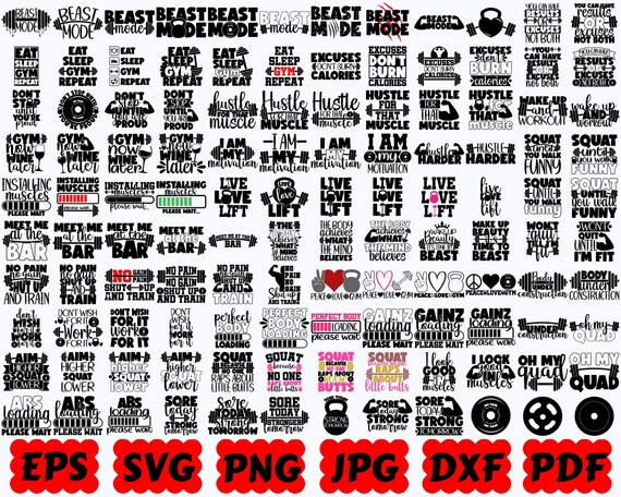 Gym SVG | Workout SVG | Fitness SVG | Gym Motivation Svg | Barbell Svg | Cut File for Cricut & Silhouette | Eps Dxf Png Jpg | Commercial Use