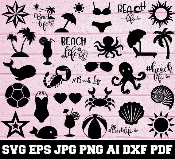 Beach SVG - Summer Svg - Beach Silhouette - SVG Cut Files - Beach Bundle SVG- Beach Clipart- Beach Cut File- Beach Vector- Instant Download