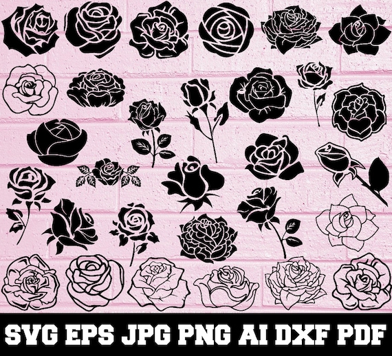 Download Rose Svg Flower Svg Rose Silhouette Svg Cut Files Rose Etsy