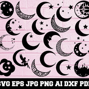 Lua SVG - Estrela Svg - Silhueta da lua - Arquivos de corte SVG - Pacote de lua SVG - Clipart de lua - Arquivo de corte de lua - Vetor de lua - Download instantâneo