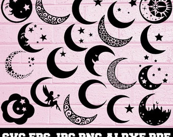 Moon SVG - Star Svg - Moon Silhouette - SVG Cut Files - Moon Bundle SVG - Moon Clipart - Moon Cut File - Moon Vector - Instant Download
