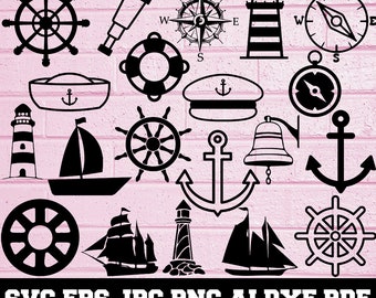 Nautisk SVG - Nautisk silhuett - SVG-klippfiler - Nautisk bunt SVG - Nautisk Clipart - Nautisk klippfil - Nautisk vektor - Direktnedladdning