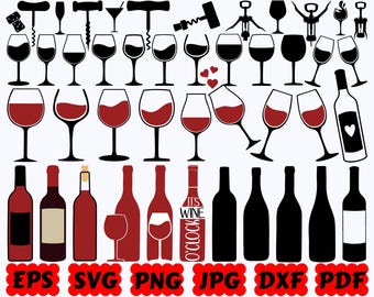 SVG Vin | SVG Maman Vin | SVG Verre à Vin | SVG Bouteille de Vin | SVG Tire-Bouchon | Fichiers de découpe pour Cricut et Silhouette | SVG, EPS, DXF, PNG, JPG, PDF