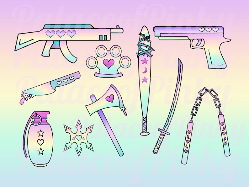 10 Pastel Goth Weapons Clip Art Bundle Images Twitch Assets | Etsy Hong ...