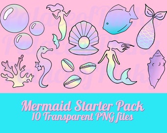 Mermaid Clip Art Images | Twitch Assets | Cute Clipart | Planner Digital Download | Nautical Clipart for Sticker Making | Mermaidcore