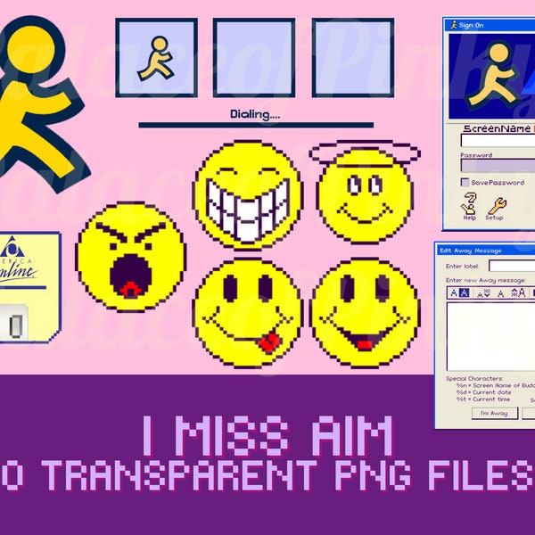 Instant Messenger Retro Computer Clip Art Bundle Images Original | Twitch | Cute Clipart | Digital Download | AIM | Pop Culture |