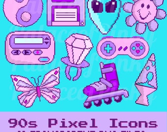 90s Clipart | Retro Digital Icons | Pixel Clip Art | For 90's Parties | For Printable Invitations | Nostalgic Digital Download