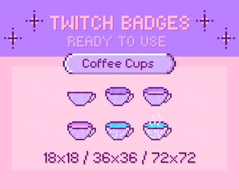 Cute Coffee Sub Badge Twitch | Bit Badge Pixel Style | Subscriber Icons 8 bit | Badge Icon for Twitch Stream Channel
