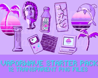 Vaporwave Icons Clip Art Bundle Images | Twitch Assets | Retro Clipart | Planner Digital Download | Pop Culture