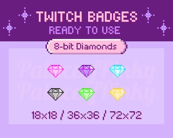 Twitch Sub Badge Pixel Style | Subscriber Icons 8 bit Diamond | Bit Badge Icon for Twitch Stream Channel