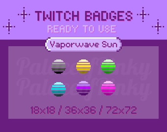 Vaporwave Sun Sub Badge Twitch | Bit Badge Pixel Style | Subscriber Icon 8 bit | Badge Icon for Twitch Stream Channel