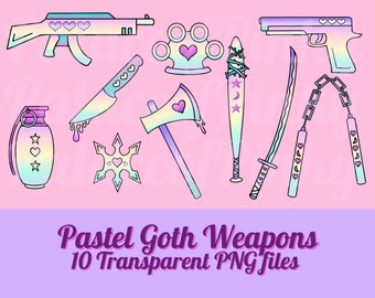Pastel Goth Weapons Clip Art Bundle Images | Twitch Assets | Cute Clipart | Planner Digital Download | Pop Culture