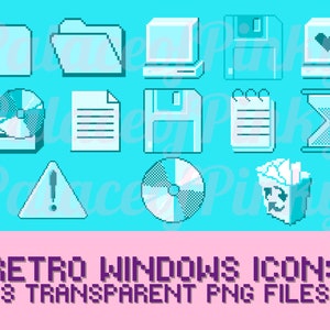Zestaw ikon retro windows clip art obrazy | zasoby Twitch | słodkie cliparty | Planner Digital Download | kultura popularna | ikony pastelowe niebieskie