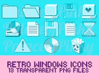 Retro Windows Icons Clip Art Bundle Images | Twitch Assets | Cute Clipart | Planner Digital Download | Pop Culture | Pastel Blue Icons