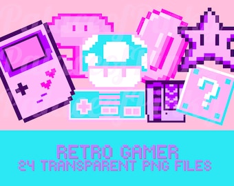 Retro Gamer Pixel Clip Art | Twitch Assets | Kawaii Clipart | Planner Digital Download | Retro Gaming