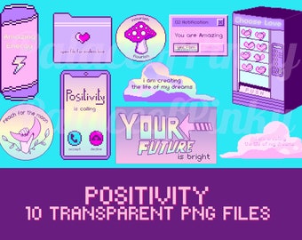 Inspirational Clip Art Images | Twitch Asset | Pixel Clipart | Planner Digital Download | Positive Vibes | Motivational Quote | Gift For Her