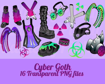 Cyber Goth Clip Art Images | Twitch Assets | Clipart Bundle | Planner Digital Download | Gothic | EBM | Dark | Cyberpunk