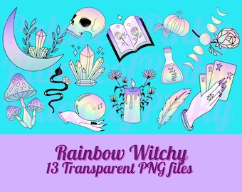 Pastel Goth Rainbow Gradient Witch Clip Art Images | Twitch Assets | Clipart Bundle | Planner Digital Download | Pastelgoth Clip Art
