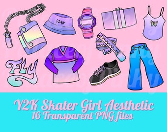 Y2K Aesthetic Skater Girl Clip Art Bundle Images | Twitch Assets | Clipart For Planner | Digital Download | Pop Culture