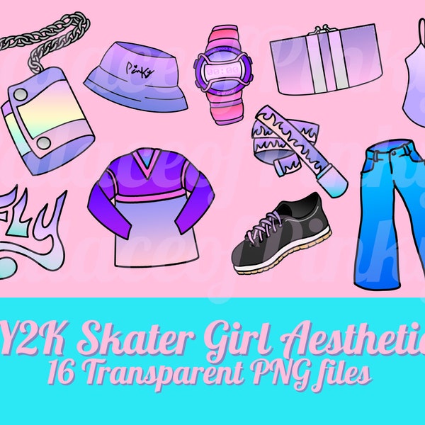 Y2K Aesthetic Skater Girl Clip Art Bundle Images | Twitch Assets | Clipart For Planner | Digital Download | Pop Culture