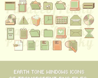 Retro Windows Icons Clip Art Images | Earth Tones | Twitch Assets | Cute Clipart | Planner Digital Download | Pop Culture | Gift For Geek