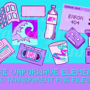 Vaporwave Icons Clip Art Bundle | Twitch Assets | Retro Clipart | Planner Digital Download | Pop Culture Images
