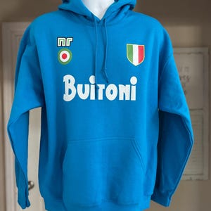 Buitoni Soccer Italy Italian Hoodie Sweathshirt SSC Napoli Retro Football futbol Maradona Campioni Scudetto  blue Long Sleeve Hooded
