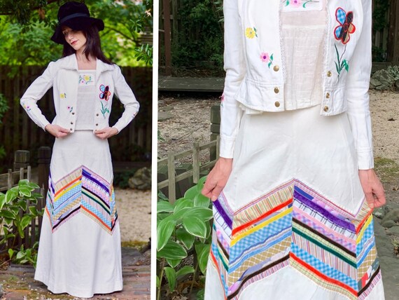 Vintage 70’s Wenjilli Floral Embroidered Rainbow M