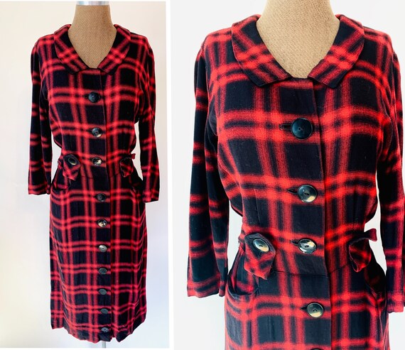 Vintage 1940’s Red and Black Tartan Plaid Peter Pa
