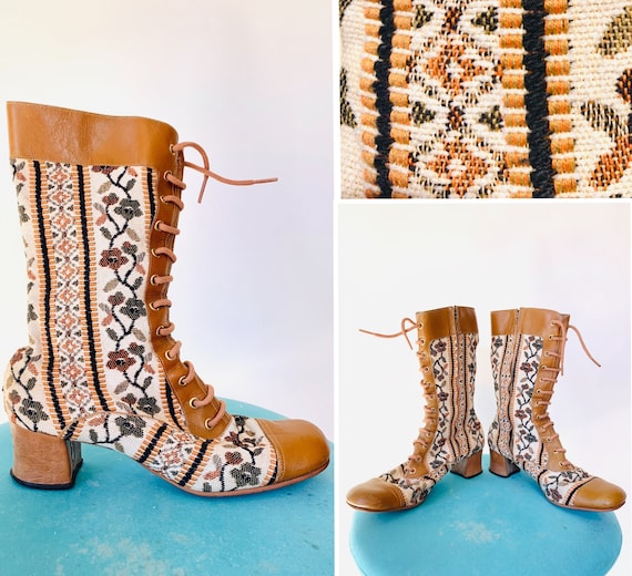 Vintage 60’s Floral Tapestry Carpet Mid-Calf Embro