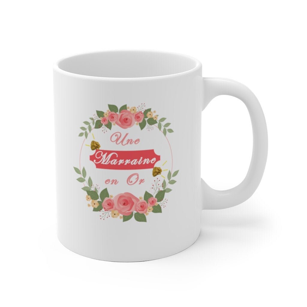 Mug Personnalisé Céramique Fleuri Marraine en Or, Idée Cadeau, Anniversaires, Surprise
