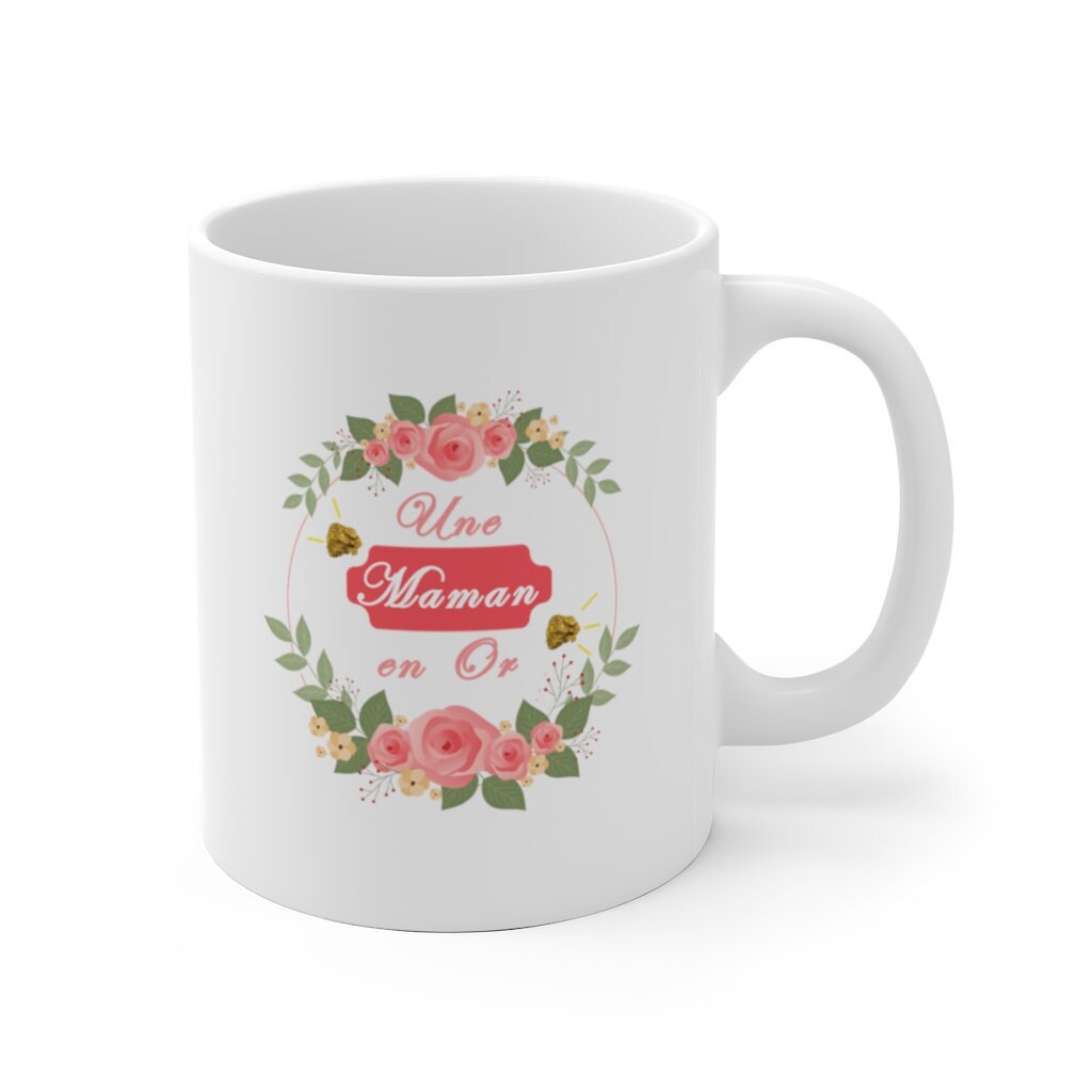 Mug Personnalisé Fleuri Maman en Or, Idée Cadeau, Fête Des Mères, Anniversaires, Surprise