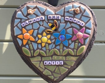 Personalised Always Bee Happy Hanging Slate Heart