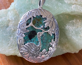 Balinese Sterling Silver Wrapped Turquoise Pendant