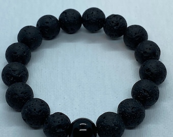 Lava Stone & Tourmaline Bead Bracelet 12MM 7”