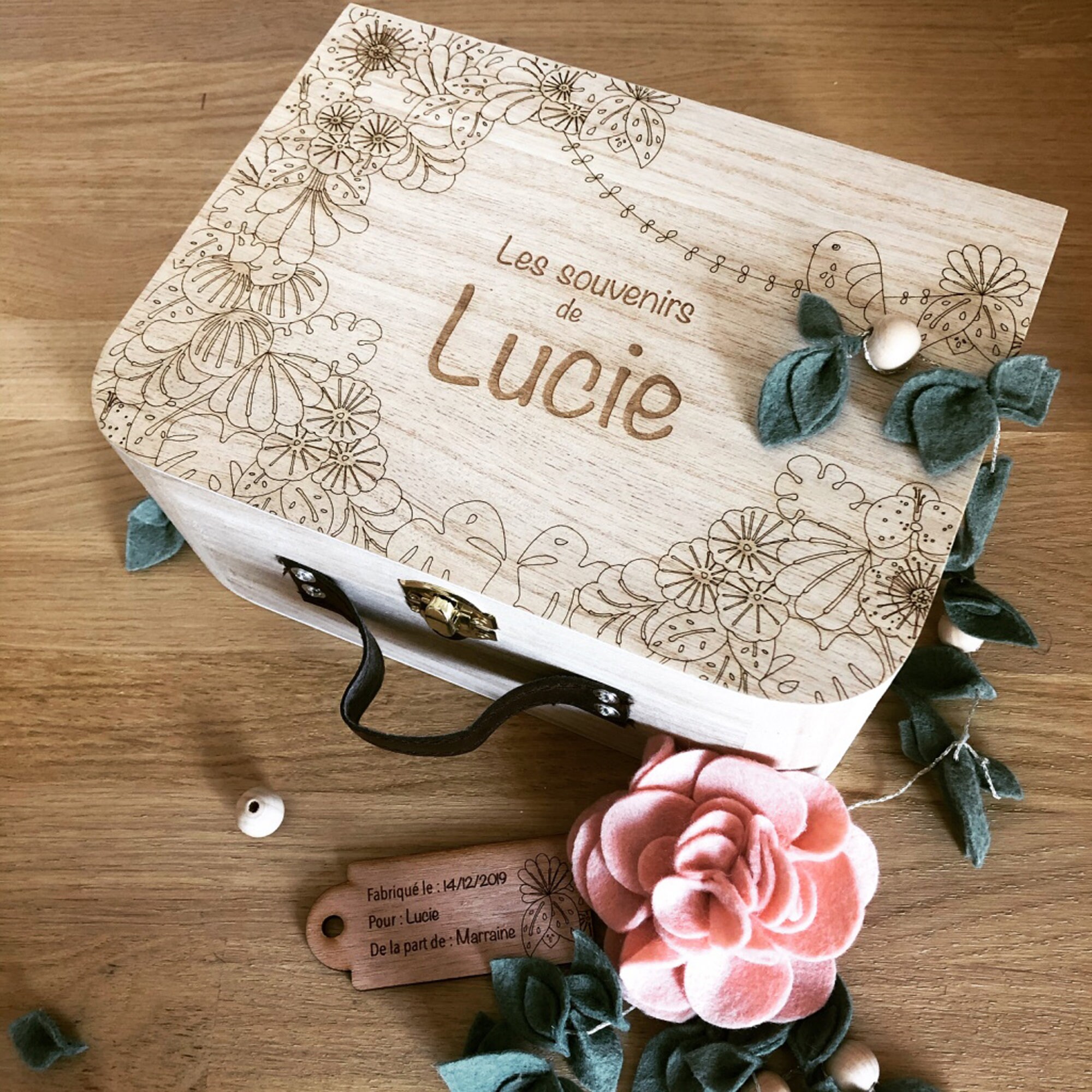 Valise en Bois - Cadeaux Naissance Boite à Souvenir Personnalisé Valise Enfant