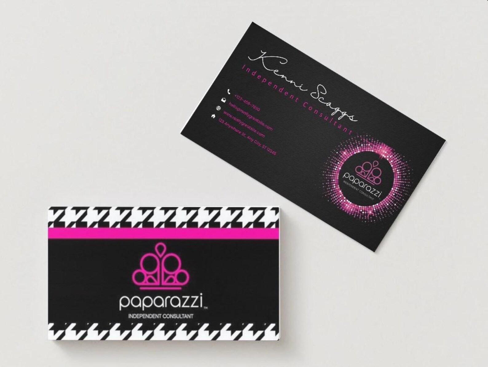Paparazzi Accessories Business Cards – Houndstooth, Flower, Pink+black