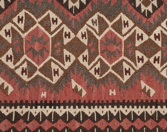 Small 5x3 Area Rug | Earthy Room Decor | Vintage Turkish Kilim | Brown Tribal Flatweave