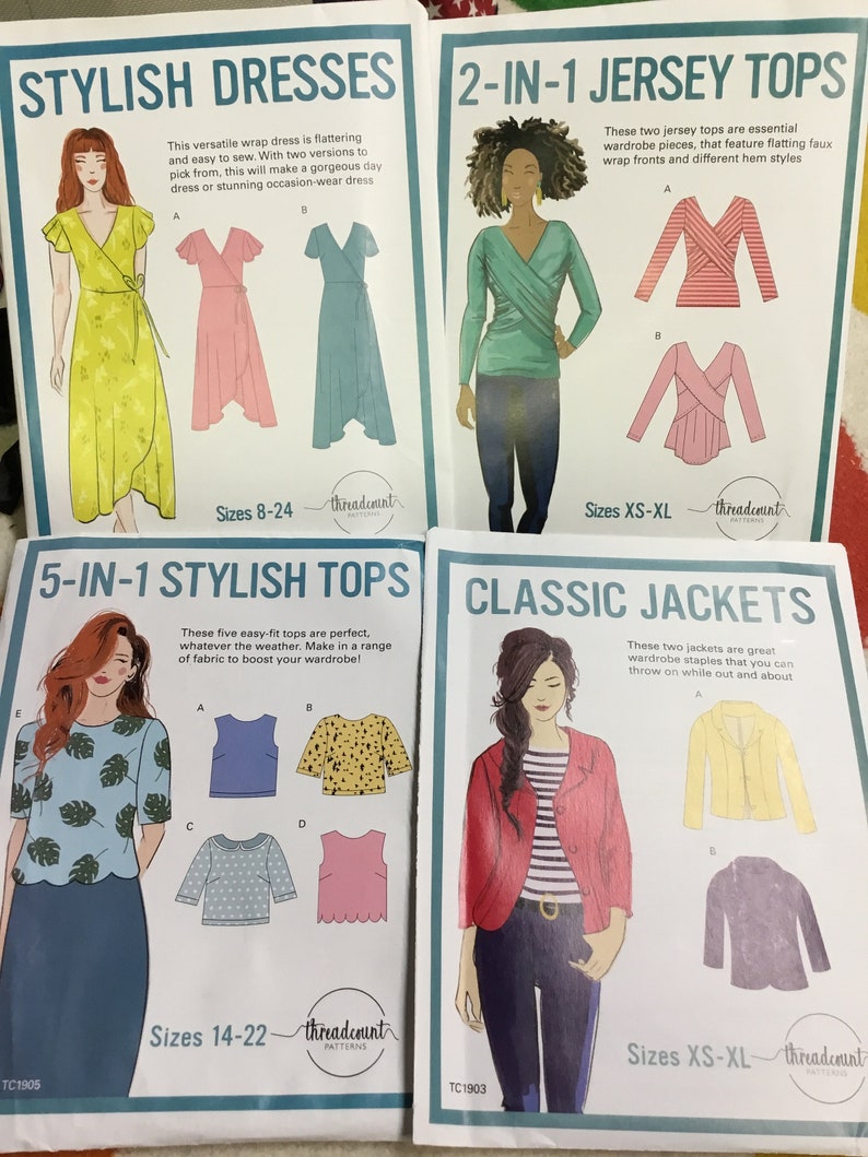 Lot of 4 Threadcount sewing patterns dress jersey top Etsy