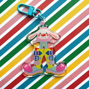 Bunny Clown Keychain | Cute Clowncore 3 Inch Acrylic Charm with Epoxy Dome