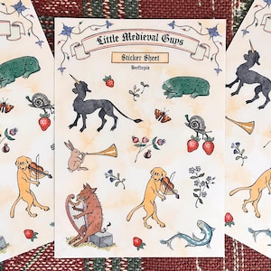 Little Medieval Guys Sticker Sheet | Illuminated Manuscript Waterproof Dishwasher Safe Vinyl Stickers