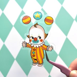 Kewpie Clown Clear Vinyl Sticker | Kitschy Clowncore Waterproof Decal for Phone, Water Bottle, Laptop