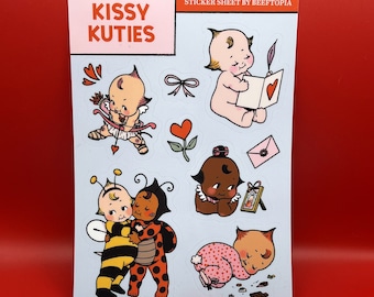 Kissy Kuties Sticker Sheet | Cute Lovecore Kewpie Inspired Waterproof Vinyl Decals for Laptop, iPad, Water Bottle