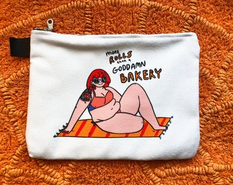 More Rolls Than a Bakery Zippered Pouch | Illustrated Body Positive Makeup Bag, Art Supply Storage