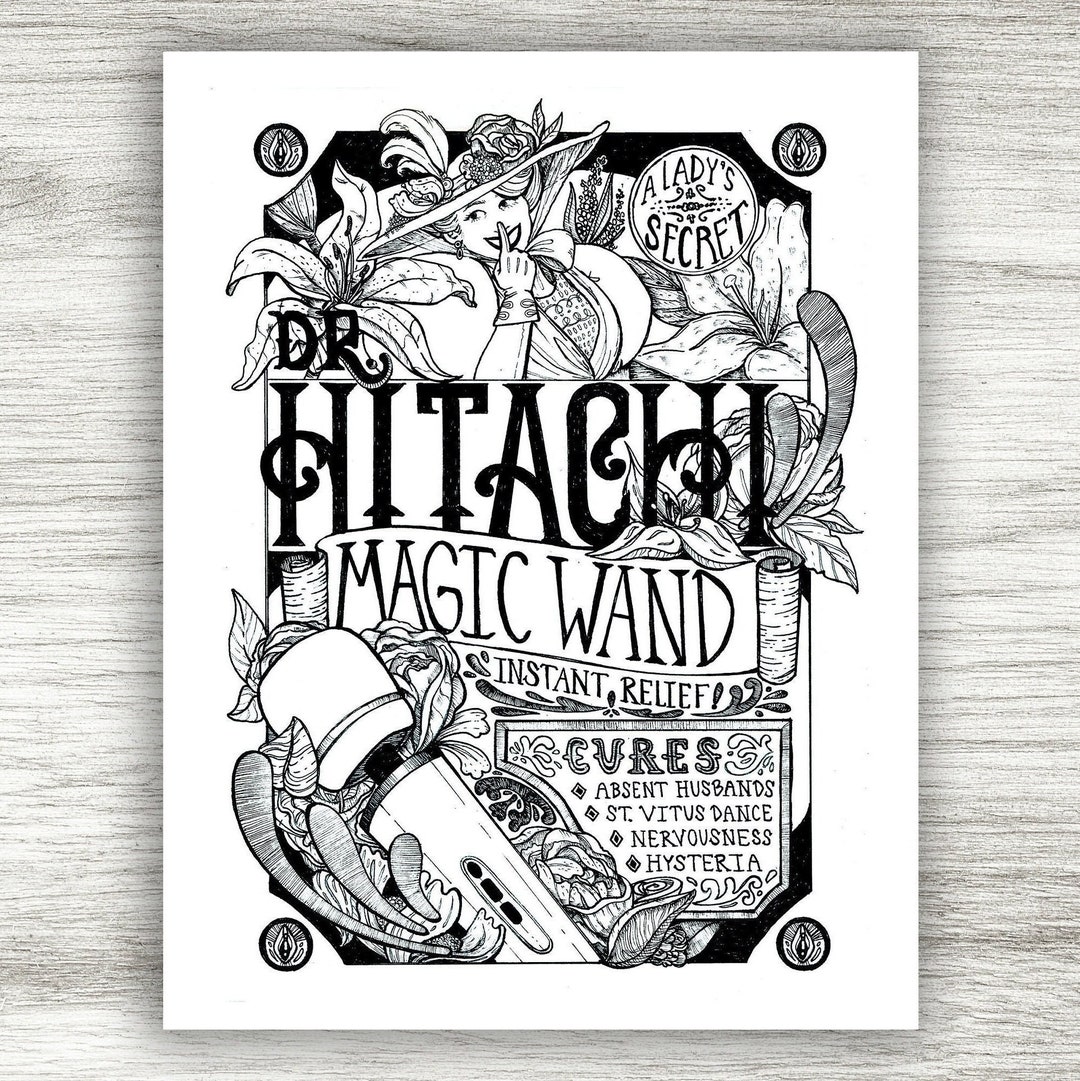 Dr. Hitachi's Magic Wand | Humorous Hand-lettered Ink Art Wall