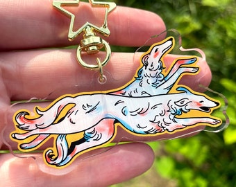 Running Borzoi Acrylic Keychain | Noodle Dog 3" Charm with Epoxy Dome