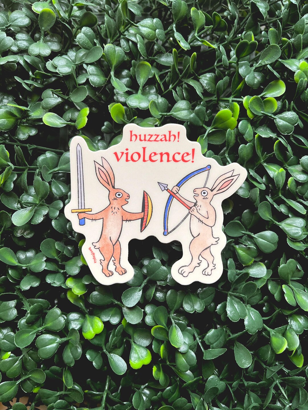Huzzah! Violence! Medieval Rabbits Sticker | Waterproof Die Cut Vinyl ...