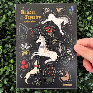 Unicorn Tapestry Sticker Sheet | Medieval Art History Waterproof Dishwasher Safe Vinyl Stickers